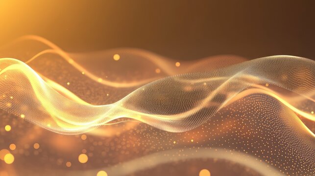 Flowing golden particle wave abstract digital background