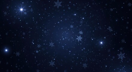Fototapeta premium A starry night sky with snowflakes and a bright star.