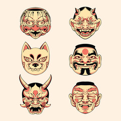 Japanese mask set vector design vector illustration