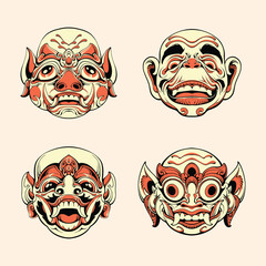 Japanese mask set vector design vector illustration