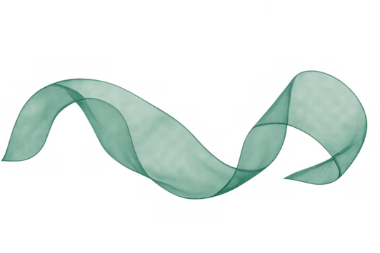Flowing translucent green fabric creating an abstract wave concept with elegant soft motion on transparent background