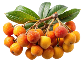 Delicious arbutus unedo fruits on branch with green leaves
