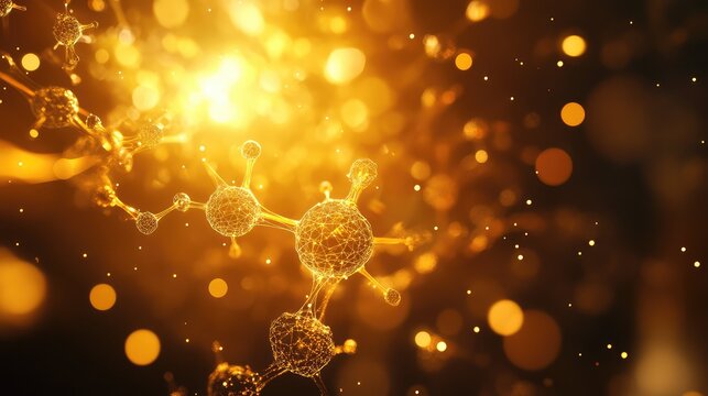 Golden abstract molecular structure representing science technology