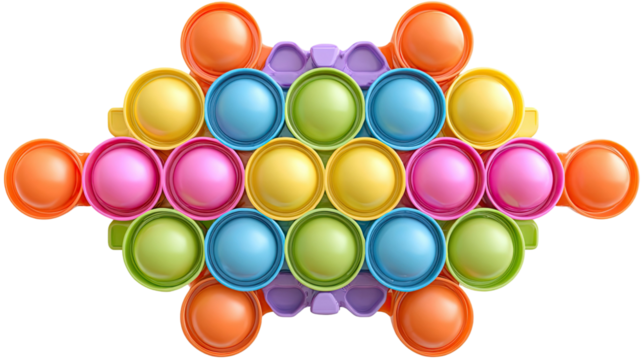 A colorful group of plastic bottles and caps, including blue and green, arranged like an art palette for recycle design - Powered by Adobe