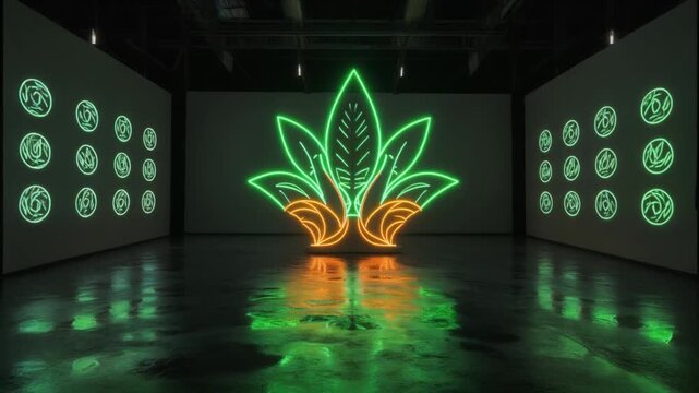 Futuristic Neon Cannabis/Hemp Leaf Symbol 3D Render