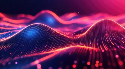 Dynamic neon digital waves forming futuristic network background