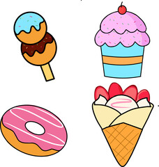 Cute Ice Cream and Dessert Vector Set