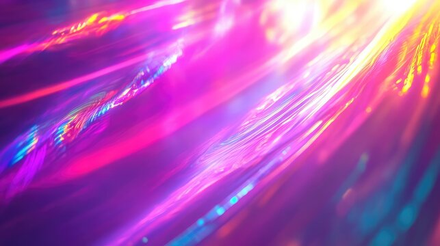 Abstract light refraction creating vibrant neon spectrum background