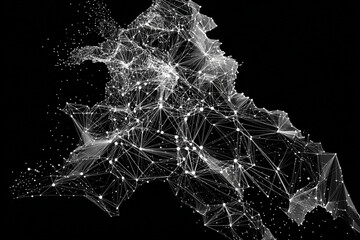 Belgium Country Outline in Abstract Data Mesh, Lines and Dots, Modern Digital Map Visualization