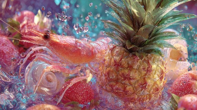 summer vibrations with pineapple and seafood generative ia