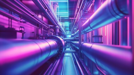 Industrial cyberpunk pipeline futuristic neon glowing technology structure