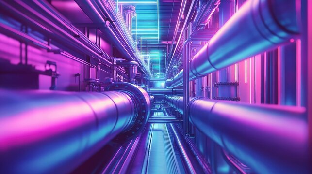 Industrial cyberpunk pipeline futuristic neon glowing technology structure