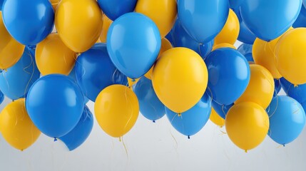 blue and yellow balloons on white background  festive decoration  ideal for birthday invitations celebration announcements or event flyers