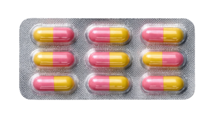 Isolated pills and capsules on white background for medical or pharmacy concepts like health and medication