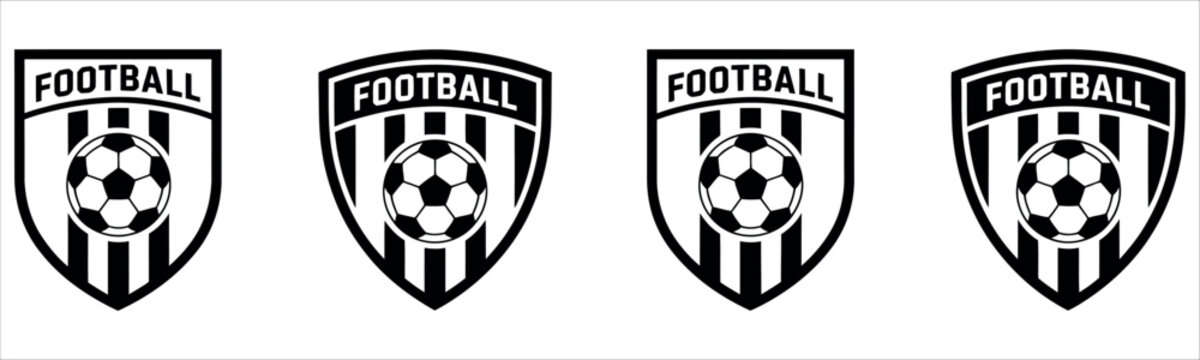 Dynamic football club crests with bold black and white design for sporting team branding, ideal for competitive spirit and athletic achievement.