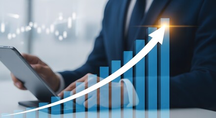 Business growth success with upward trend graph and smartphone