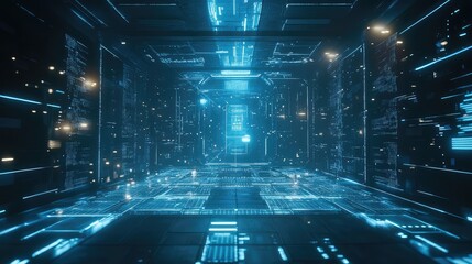 Digital data flowing in futuristic server core concept