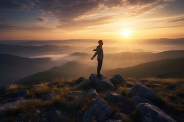 Obraz premium Silhouette of Person Watching the First Sunrise of 2026