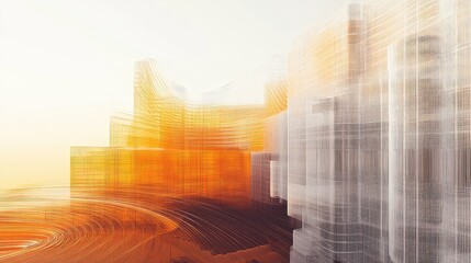 Abstract city architecture glowing with digital lines and futuristic grid