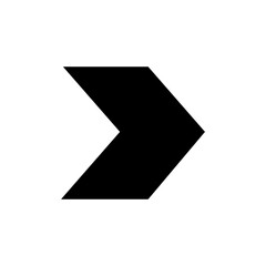 Black solid bold right arrow graphic pointing forward, indicating direction, next, play, or continue icon on a white background