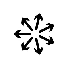 Simple black arrows fanning outwards from a central point, illustrating expansion, diversification, options, spread, and growth vector