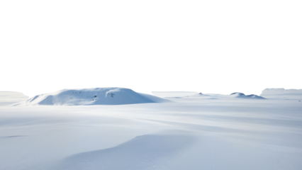 Snow-covered rolling hills under a pale sky, minimalist winter landscape evoking calm isolation and serene atmosphere. transparent background.