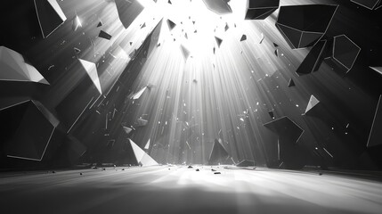 Abstract geometric destruction with light rays breaking through