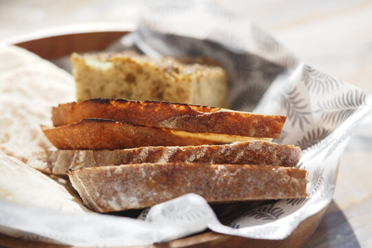 Deliciously toasted bread served in a rustic basket