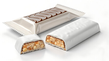 Protein Energy Bar with Nut Filling – White Wrapper Packaging for Snacks, Chocolate & Nutrition Bars
