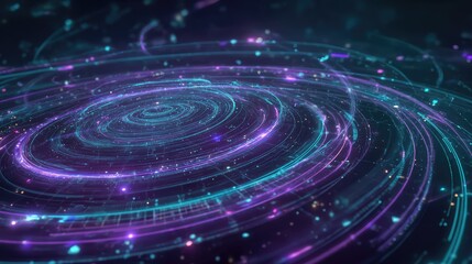 Digital network connecting data streams in abstract spiral