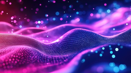 Digital wave processing data with glowing particles