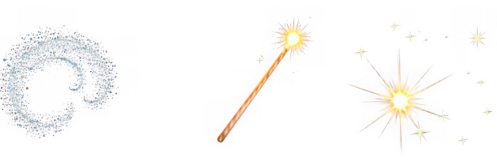 Magical Elements: Tiara Wand and Sparkle Isolated on White.