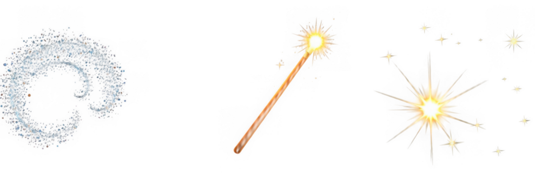 Magical Elements: Tiara Wand and Sparkle Isolated on White.