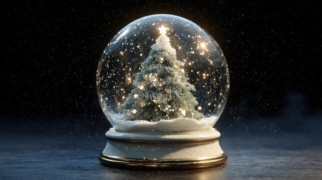 shiny christmas tree snow globe generative ai