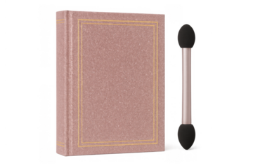 Eyeshadow palette, makeup applicator, and cosmetics creating a beauty concept, transparent background