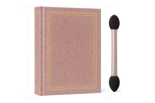 Eyeshadow palette, makeup applicator, and cosmetics creating a beauty concept, transparent background