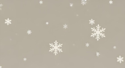 Gentle snowfall of delicate white snowflakes against a soft neutral background