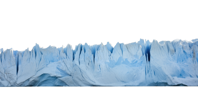 Majestic glacier wall with jagged ice face, shades of blue and white revealing natural layers, powerful symbol of frozen wilderness and raw nature.