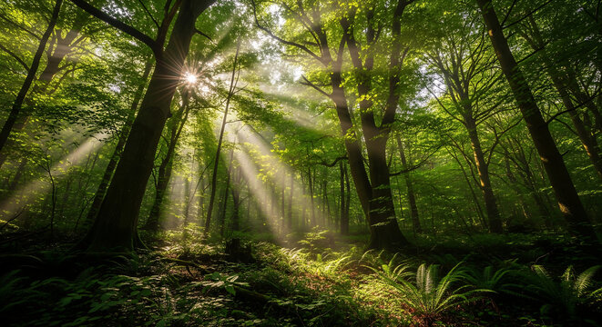 rays of light in the forest - Powered by Adobe