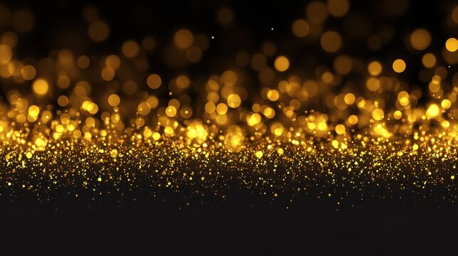 luxury gold bokeh on black background elegant glitter lights abstract dark backdrop with soft silhouette for festive decoration glamorous party invitations event posters web banners and modern design