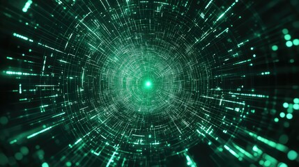 Digital data stream passing through a green technology tunnel