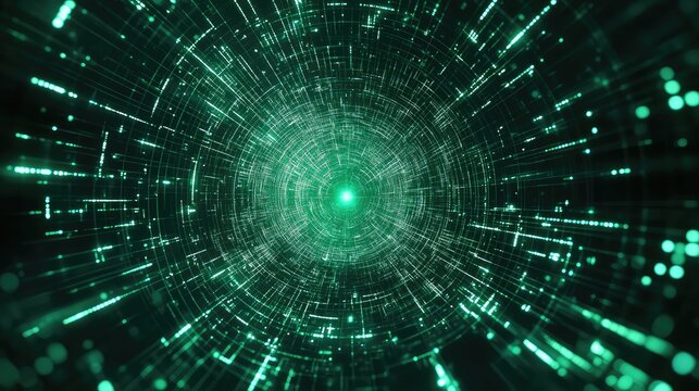 Digital data stream passing through a green technology tunnel - Powered by Adobe