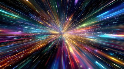 bright light burst representing new year 2026 in futuristic digital style surrounded by colorful speed rays and vibrant energy effects