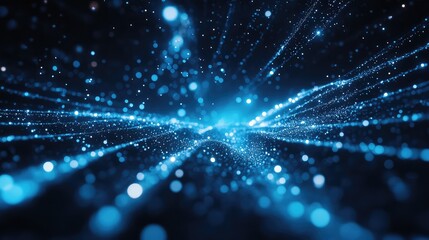 Blue glowing particles flowing digital data stream