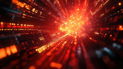 Digital network connecting data through futuristic light tunnel