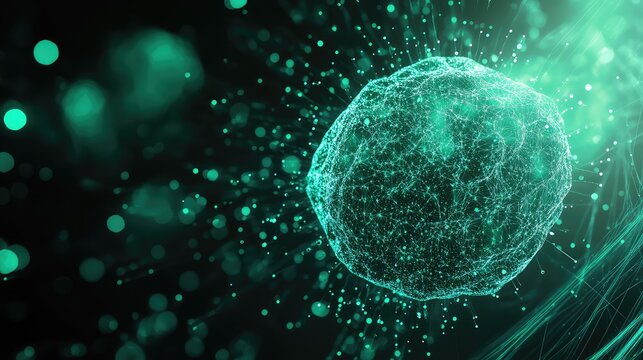 Digital network sphere connecting data particles technology concept