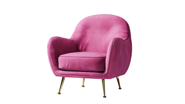 Classic, comfortable red leather and pink armchair furniture pieces, isolated on a white background, for luxury interior home design and decor