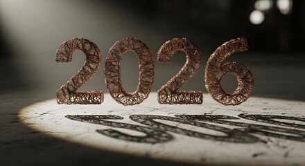 Textured 2026 numbers casting shadows on a textured surface