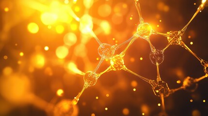 Glowing molecular network connecting structure with abstract atoms