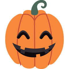Happy Halloween Pumpkin With Smiling Face And Green Stem On Transparent Background